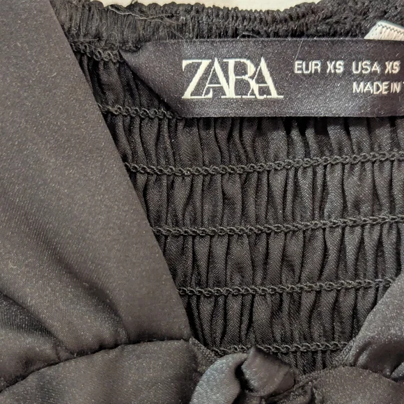 Zara Black Pleated Detail Maxi Dress Keyhole Tie XS - Picture 9 of 9